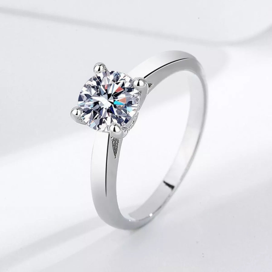 1 Carat Moissanite 925 Sterling Silver Ring Silver / One Size Apparel and Accessories
