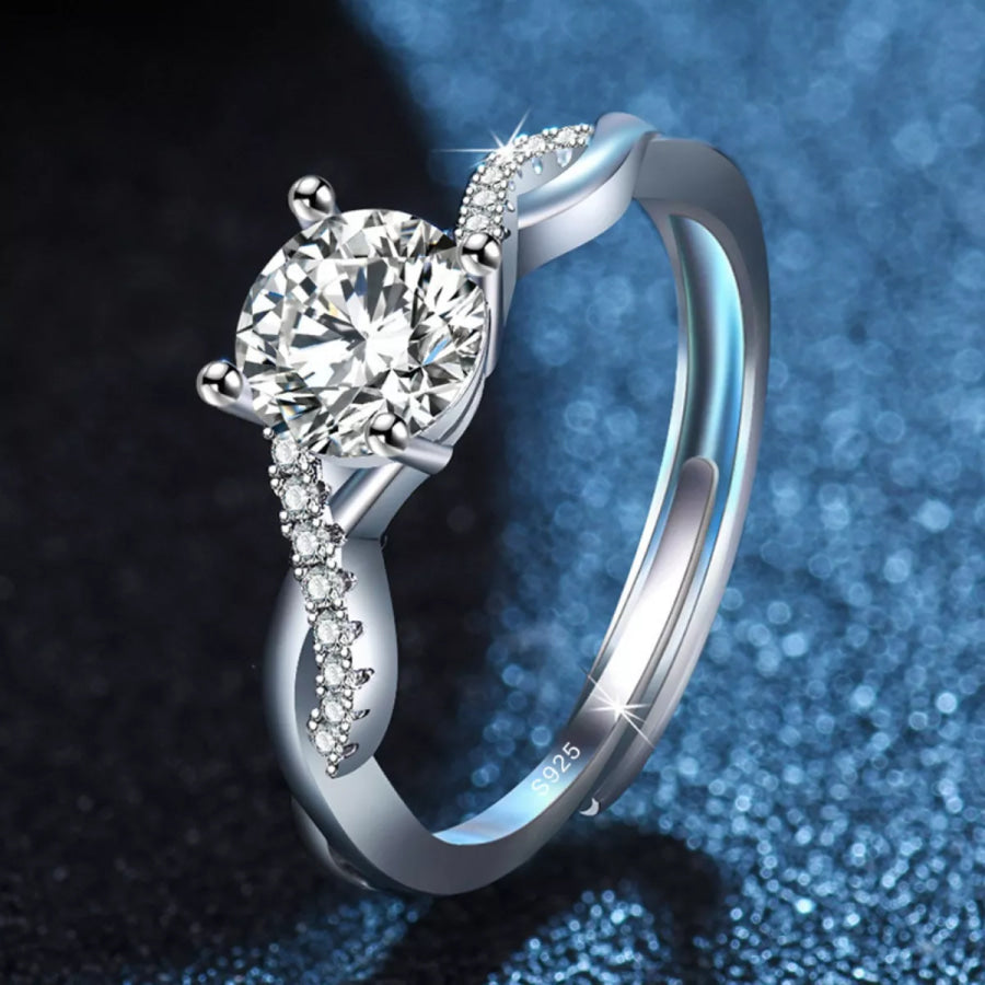 1 Carat Moissanite 925 Sterling Silver Ring Silver / One Size Apparel and Accessories
