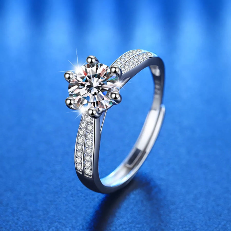 1 Carat Moissanite 925 Sterling Silver Ring Silver / One Size Apparel and Accessories