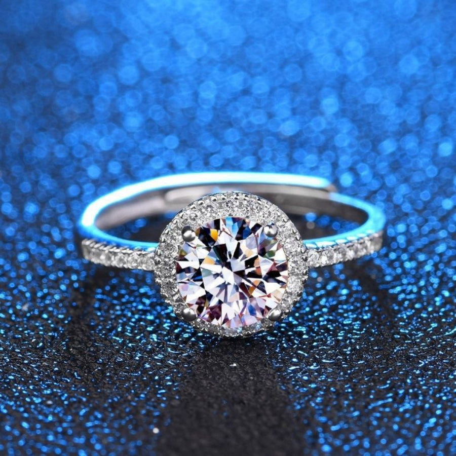 1 Carat Moissanite 925 Sterling Silver Ring Silver / One Size Apparel and Accessories