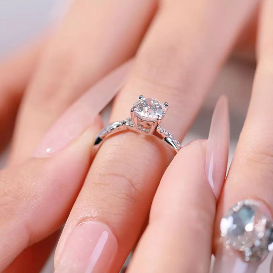 1 Carat Moissanite 925 Sterling Silver Ring Silver / One Size Apparel and Accessories
