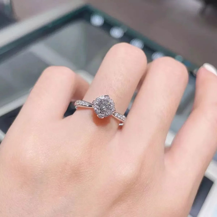 1 Carat Moissanite 925 Sterling Silver Ring Silver / One Size Apparel and Accessories