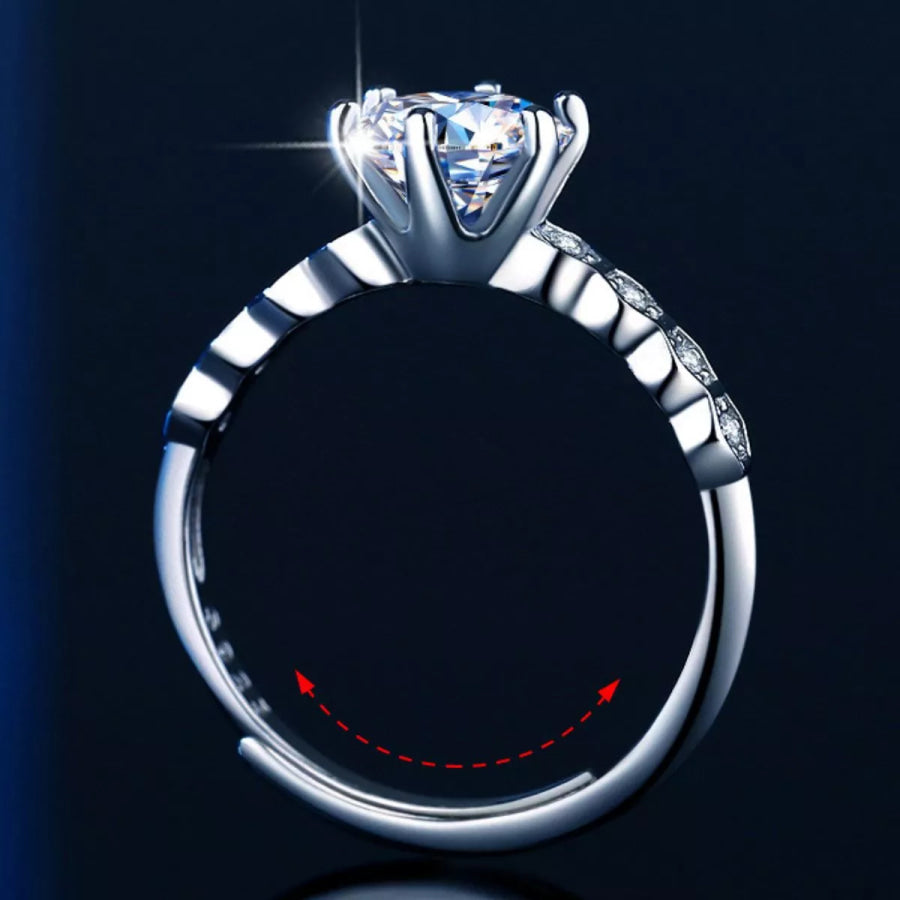 1 Carat Moissanite 925 Sterling Silver Ring Silver / One Size Apparel and Accessories