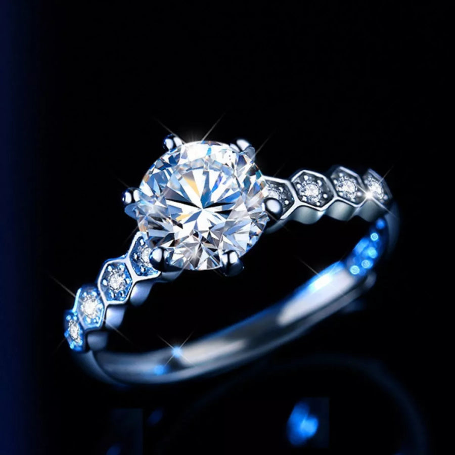1 Carat Moissanite 925 Sterling Silver Ring Silver / One Size Apparel and Accessories