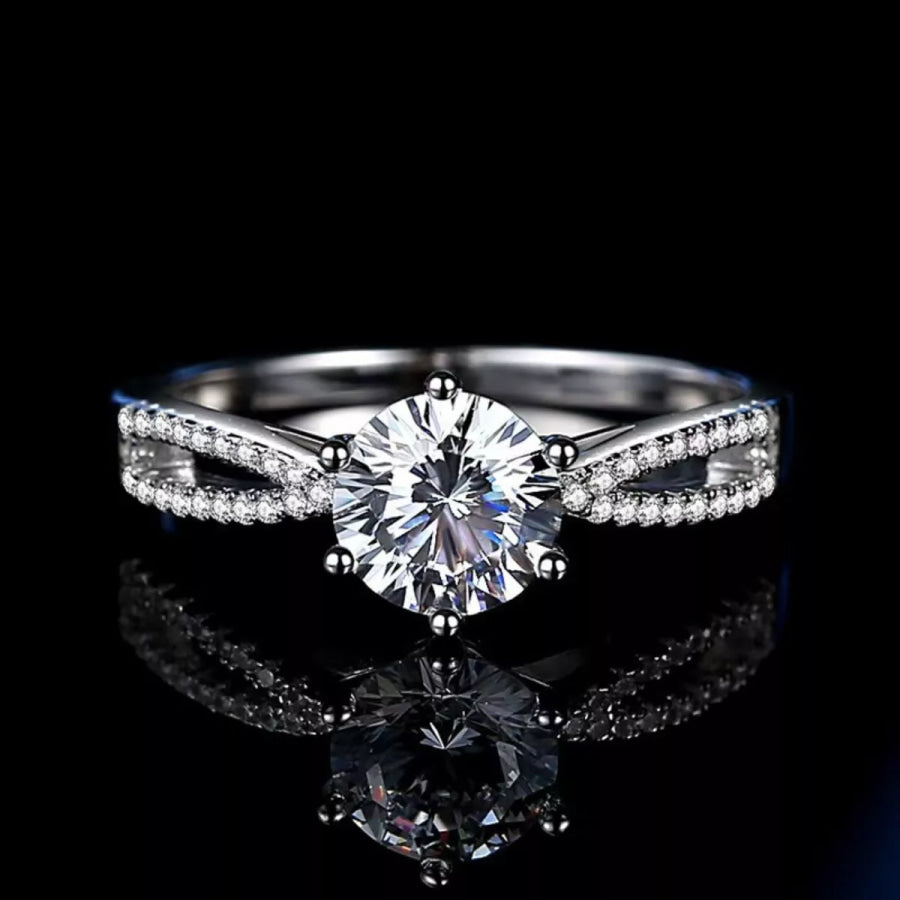 1 Carat Moissanite 925 Sterling Silver Ring Silver / One Size Apparel and Accessories