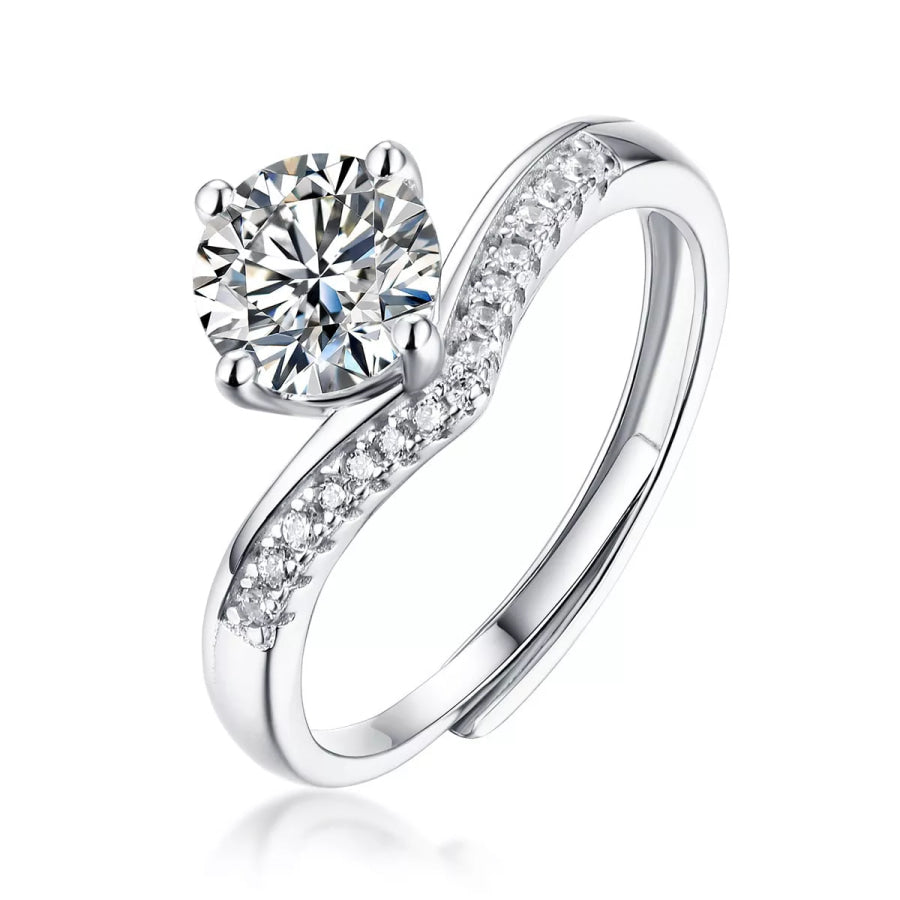1 Carat Moissanite 925 Sterling Silver Ring Silver / One Size Apparel and Accessories