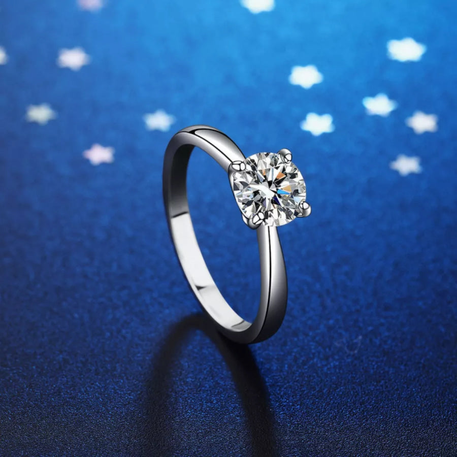 1 Carat Moissanite 925 Sterling Silver Ring Silver / One Size Apparel and Accessories