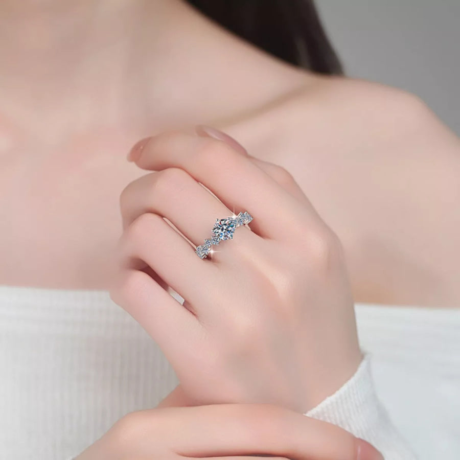 1 Carat Moissanite 925 Sterling Silver Ring Silver / One Size Apparel and Accessories