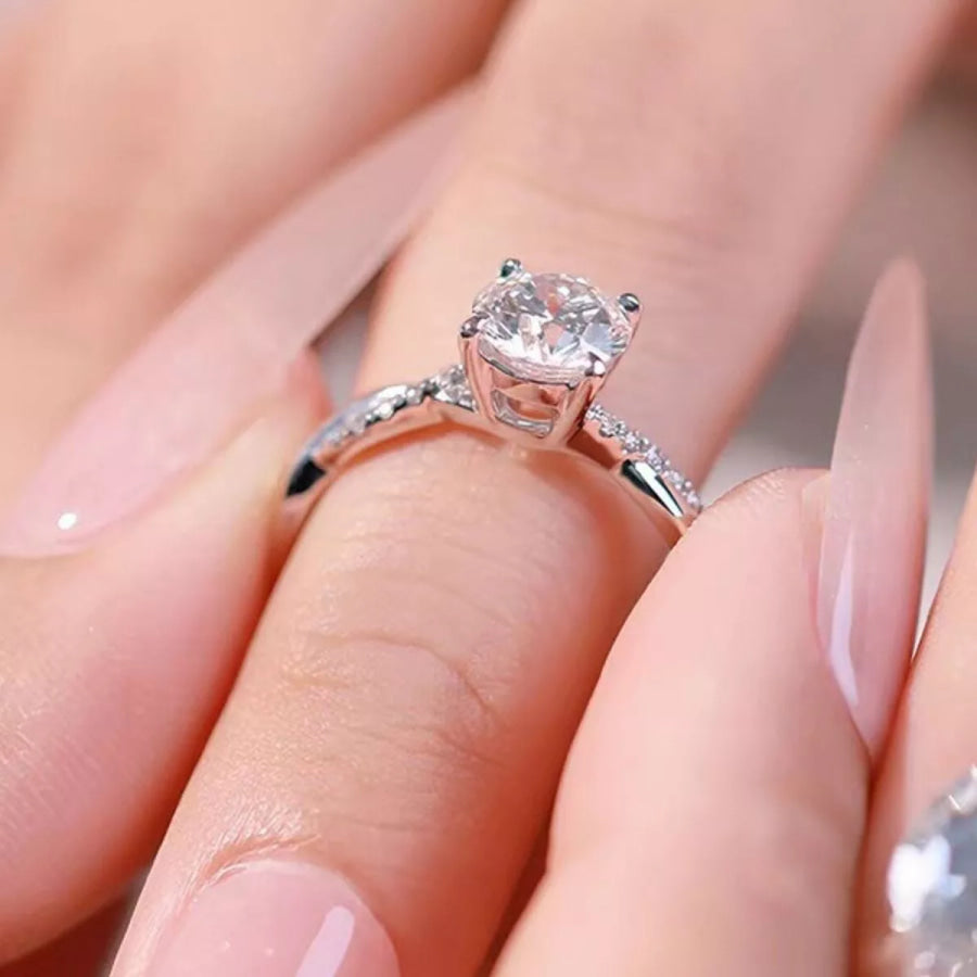 1 Carat Moissanite 925 Sterling Silver Ring Silver / One Size Apparel and Accessories