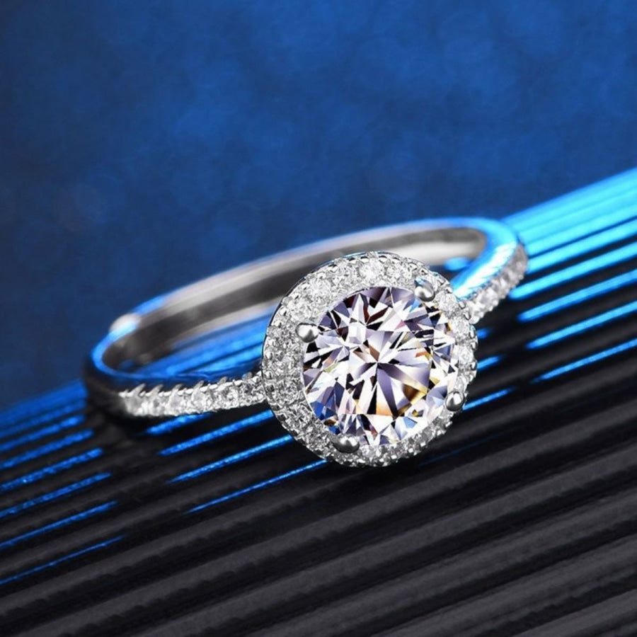 1 Carat Moissanite 925 Sterling Silver Ring Silver / One Size Apparel and Accessories