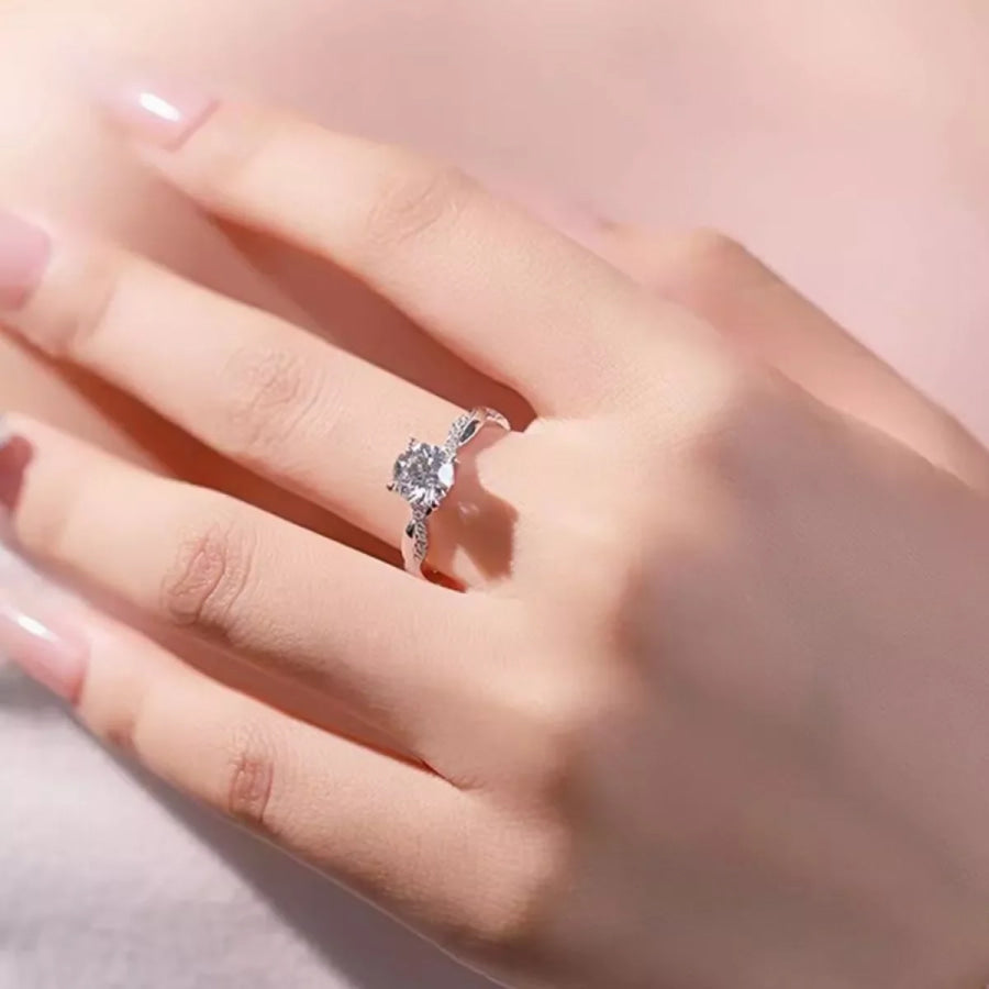 1 Carat Moissanite 925 Sterling Silver Ring Silver / One Size Apparel and Accessories