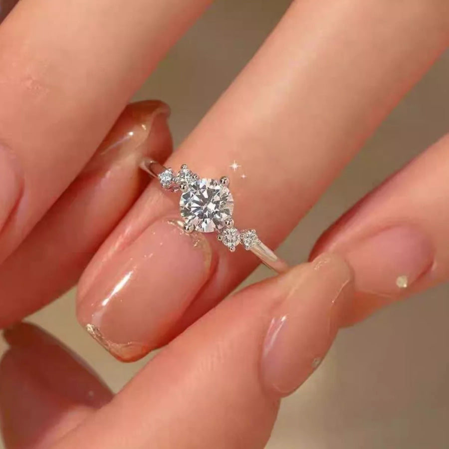 1 Carat Moissanite 925 Sterling Silver Ring Silver / One Size Apparel and Accessories