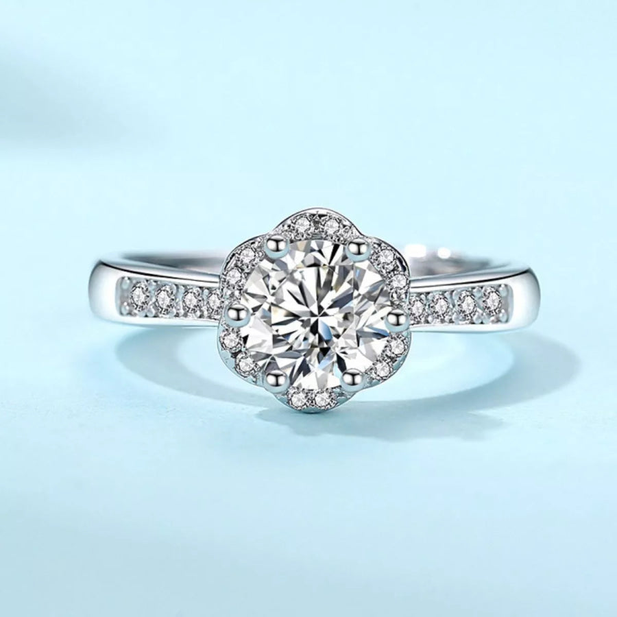 1 Carat Moissanite 925 Sterling Silver Ring Silver / One Size Apparel and Accessories
