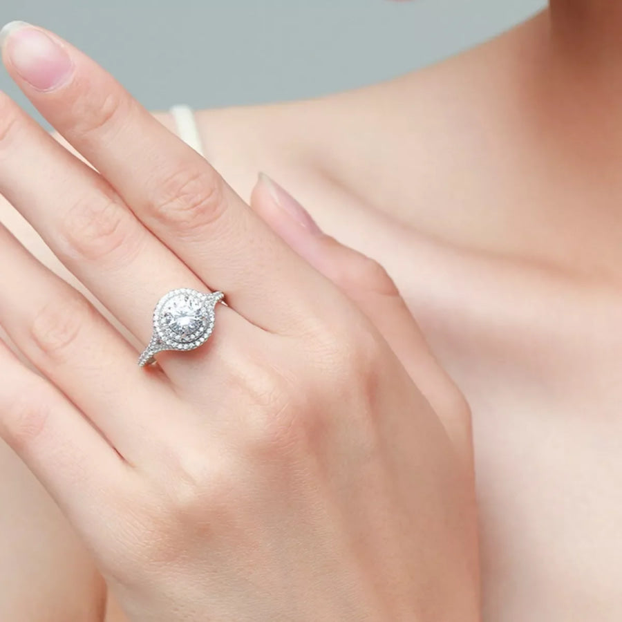 1 Carat Moissanite 925 Sterling Silver Ring Silver / One Size Apparel and Accessories