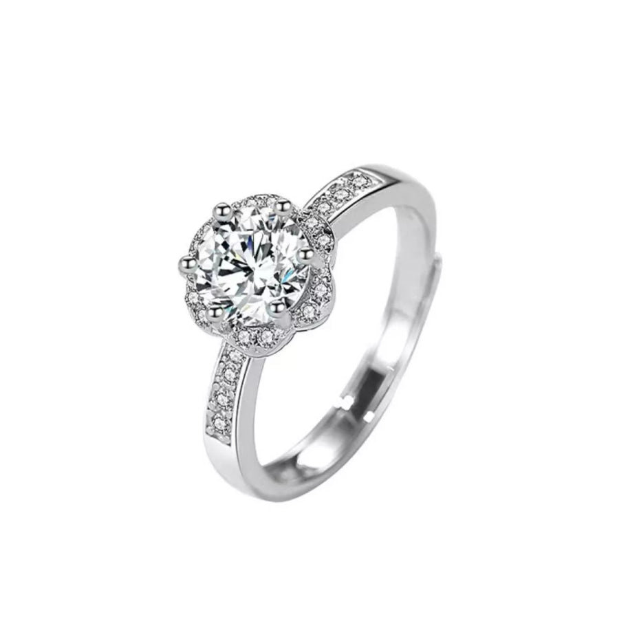 1 Carat Moissanite 925 Sterling Silver Ring Silver / One Size Apparel and Accessories