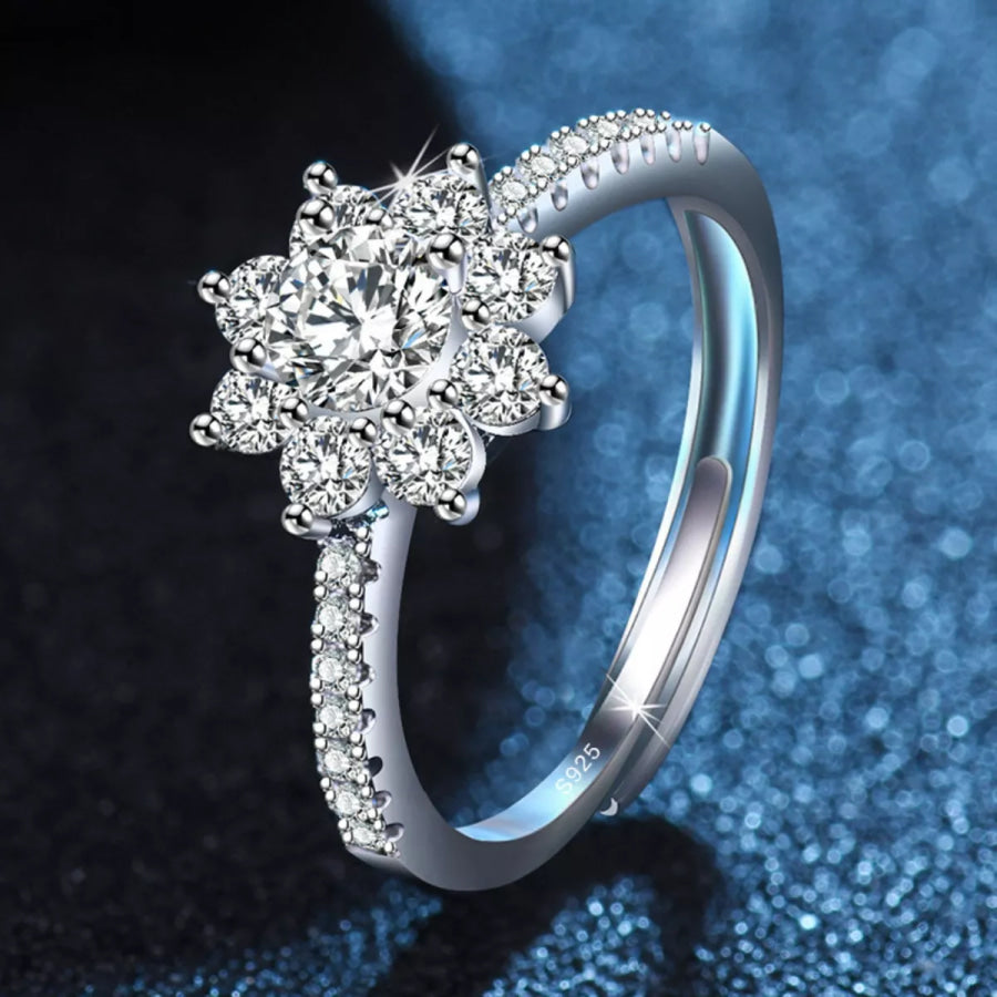 1 Carat Moissanite 925 Sterling Silver Ring Silver / One Size Apparel and Accessories