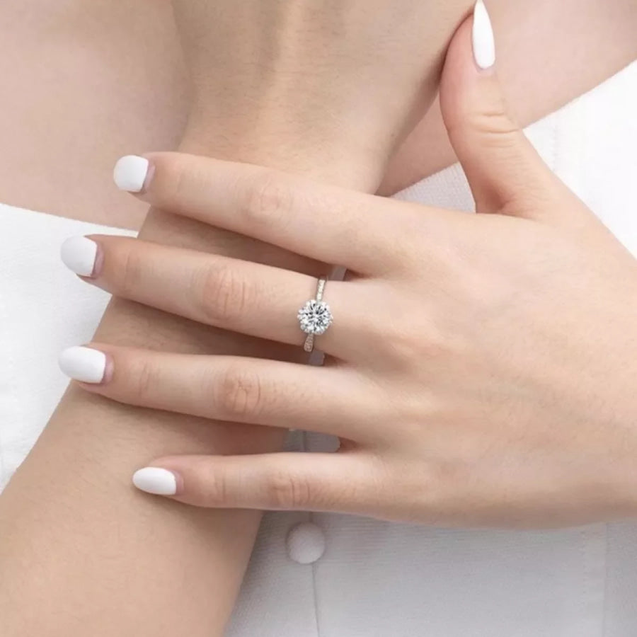 1 Carat Moissanite 925 Sterling Silver Ring Silver / One Size Apparel and Accessories
