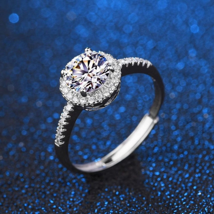 1 Carat Moissanite 925 Sterling Silver Ring Silver / One Size Apparel and Accessories