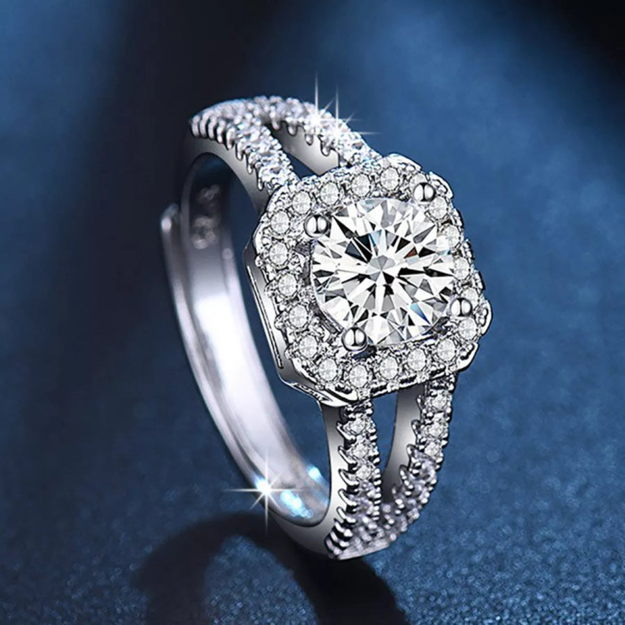 1 Carat Moissanite 925 Sterling Silver Ring Silver / One Size Apparel and Accessories