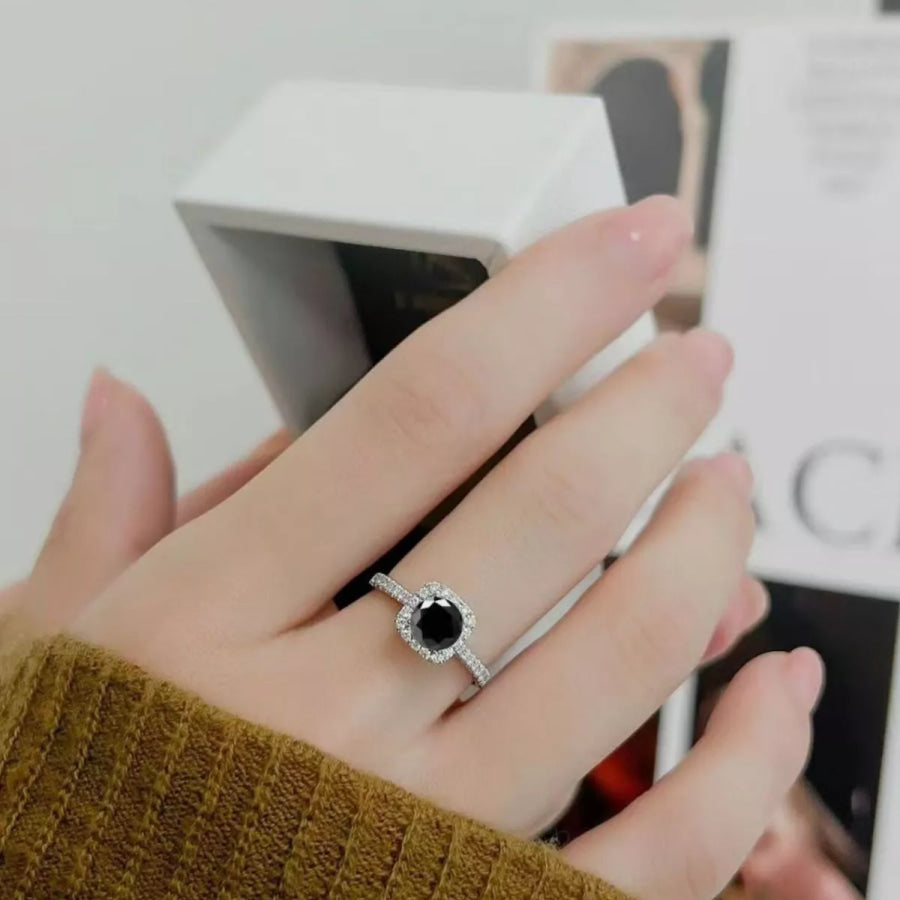 1 Carat Moissanite 925 Sterling Silver Ring Silver / One Size Apparel and Accessories