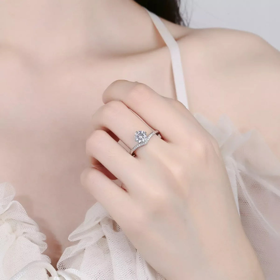 1 Carat Moissanite 925 Sterling Silver Ring Silver / One Size Apparel and Accessories