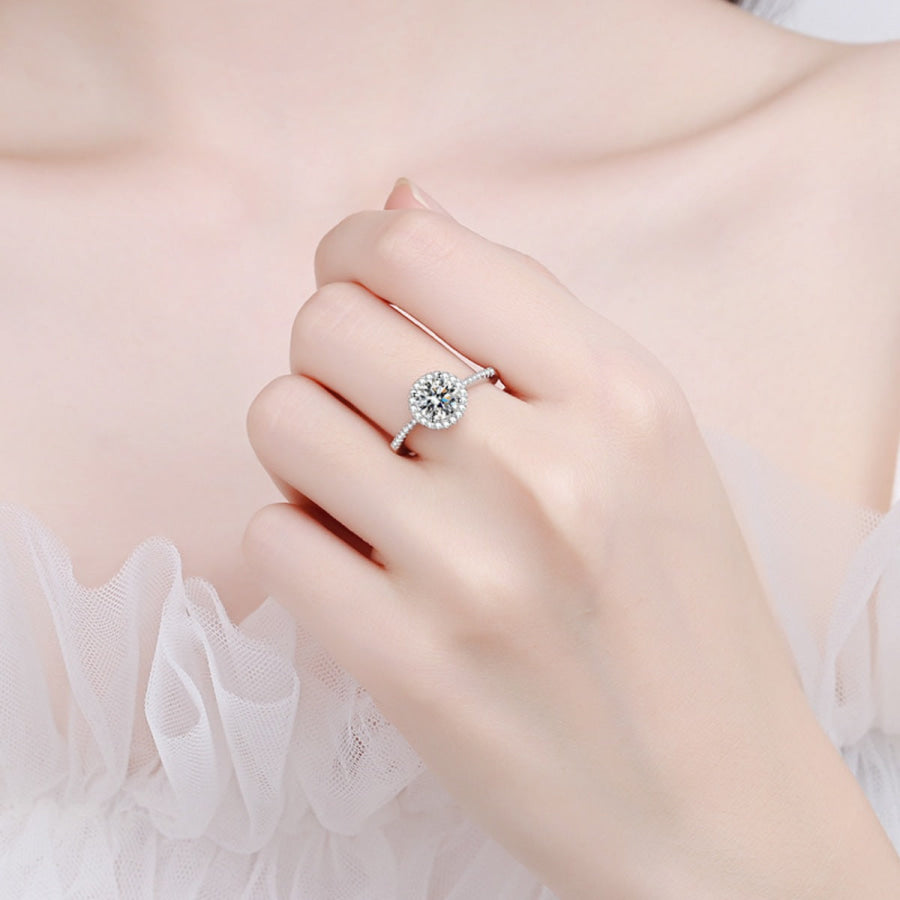 1 Carat Moissanite 925 Sterling Silver Ring Silver / One Size Apparel and Accessories