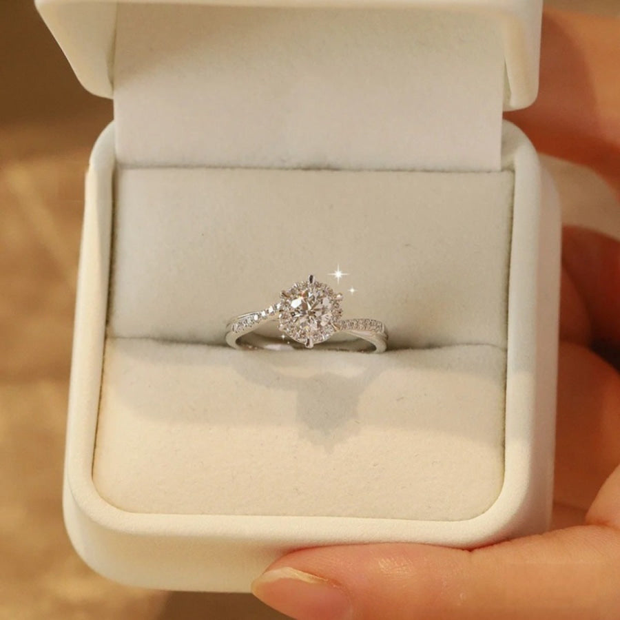 1 Carat Moissanite 925 Sterling Silver Ring Silver / One Size Apparel and Accessories