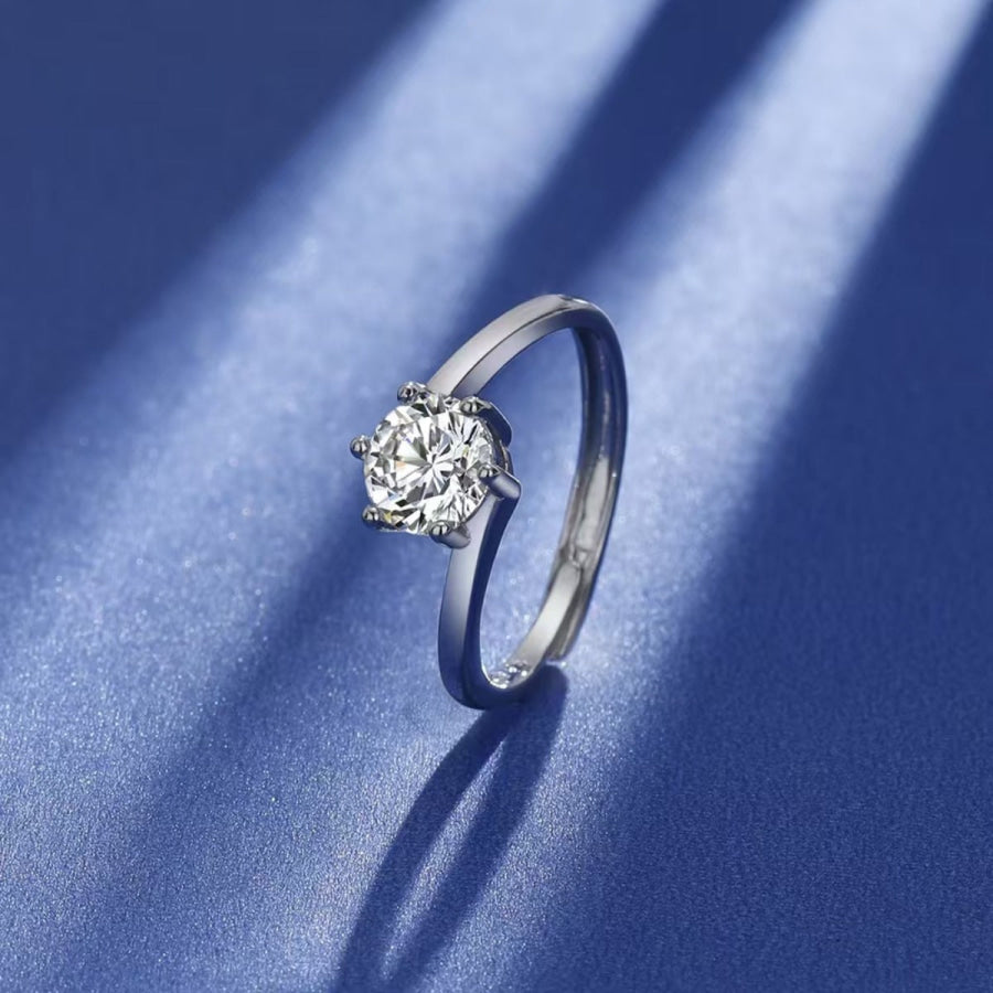 1 Carat Moissanite 925 Sterling Silver Ring Silver / One Size Apparel and Accessories