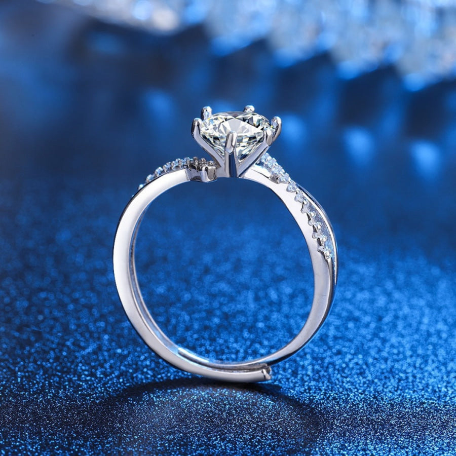 1 Carat Moissanite 925 Sterling Silver Ring Silver / One Size Apparel and Accessories
