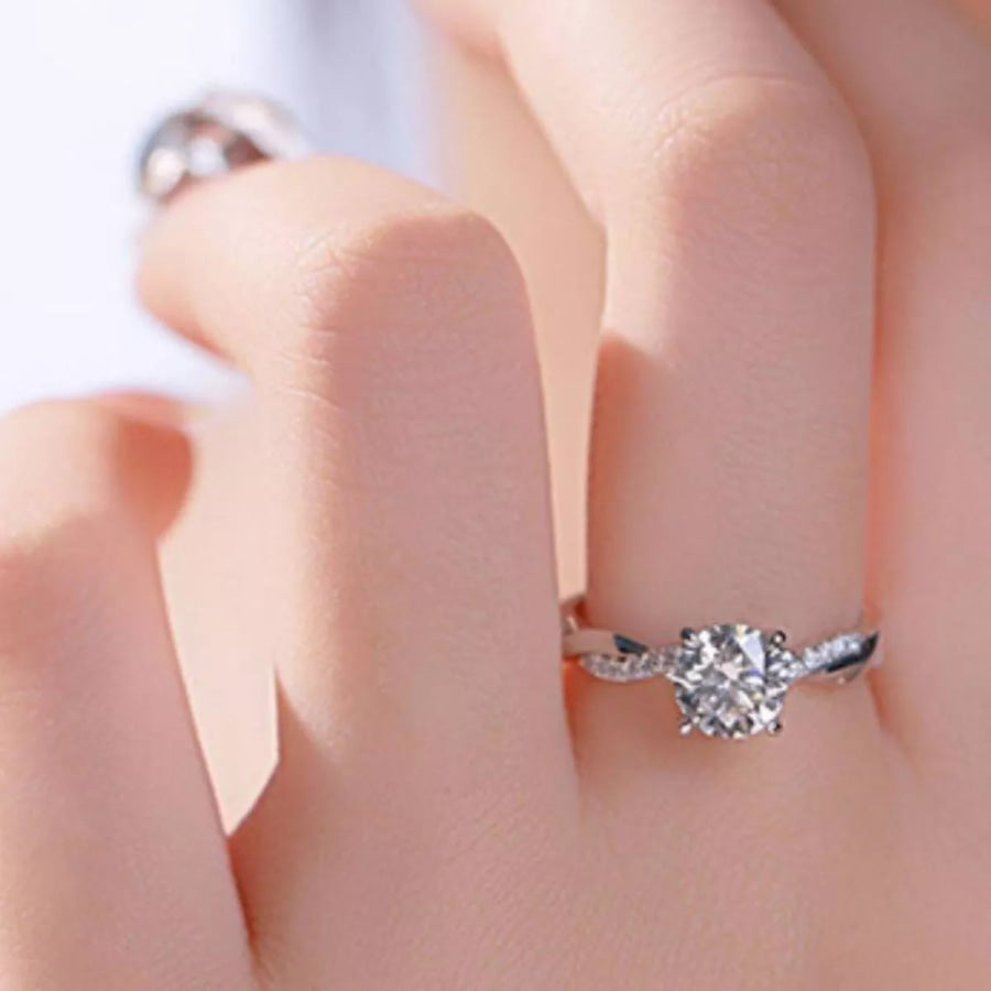1 Carat Moissanite 925 Sterling Silver Ring Silver / One Size Apparel and Accessories