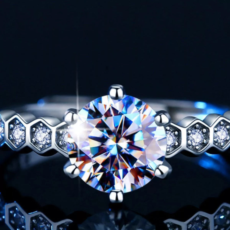 1 Carat Moissanite 925 Sterling Silver Ring Silver / One Size Apparel and Accessories