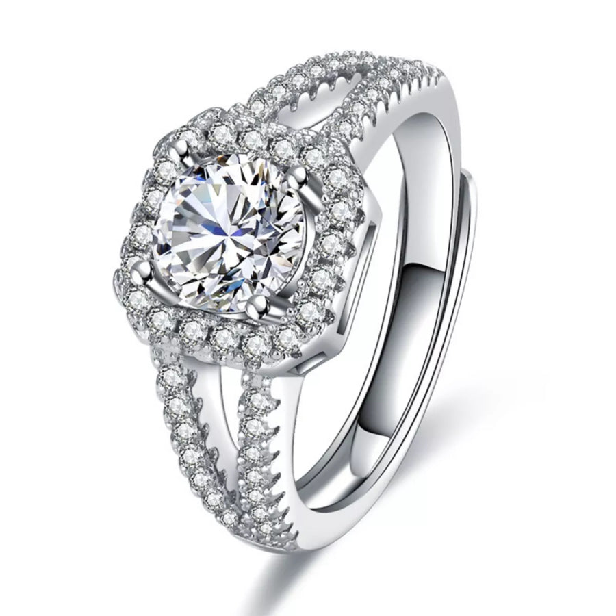 1 Carat Moissanite 925 Sterling Silver Ring Silver / One Size Apparel and Accessories