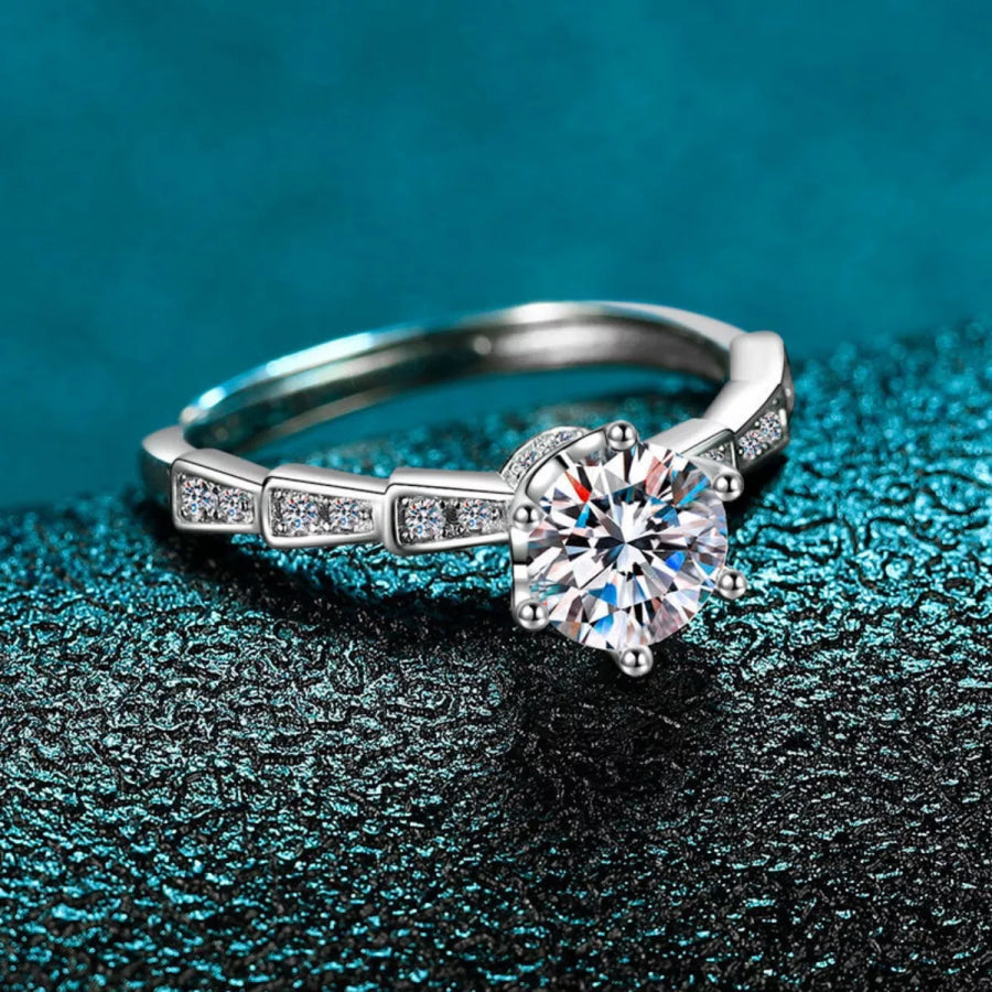 1 Carat Moissanite 925 Sterling Silver Ring Silver / One Size Apparel and Accessories