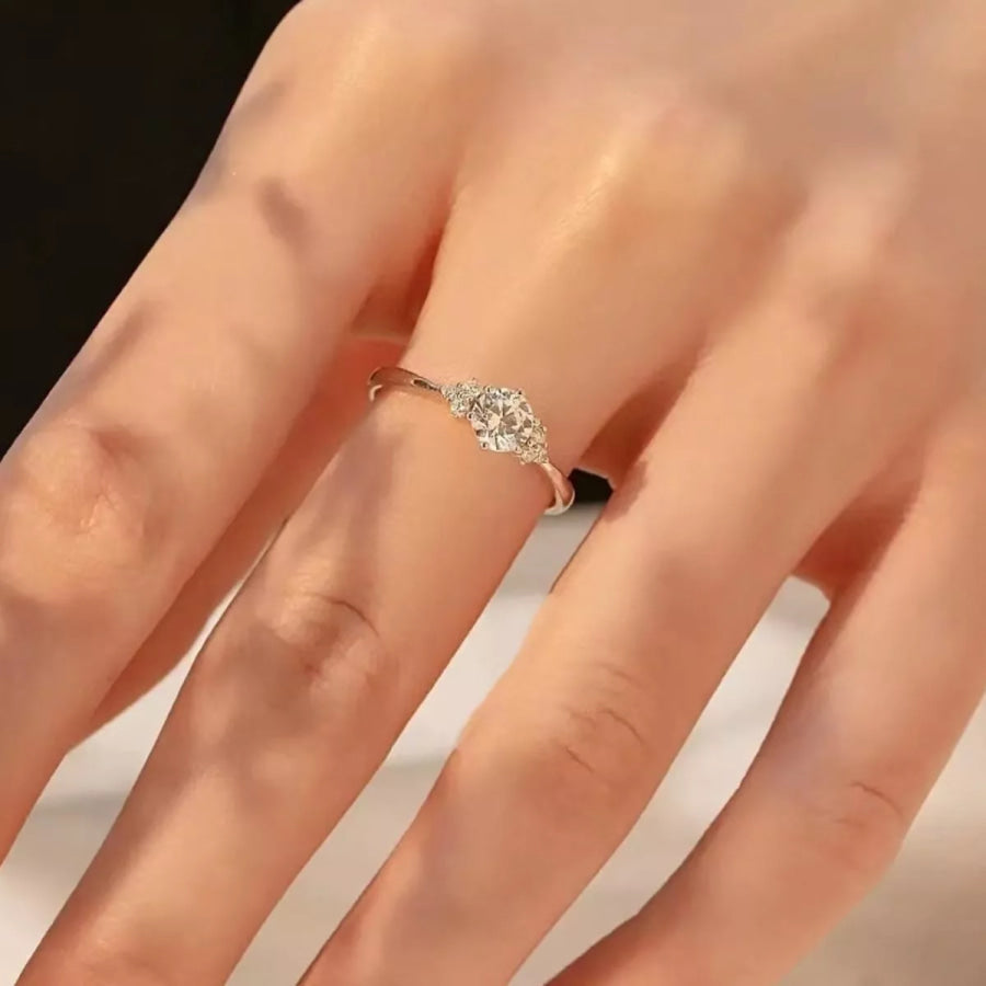 1 Carat Moissanite 925 Sterling Silver Ring Silver / One Size Apparel and Accessories