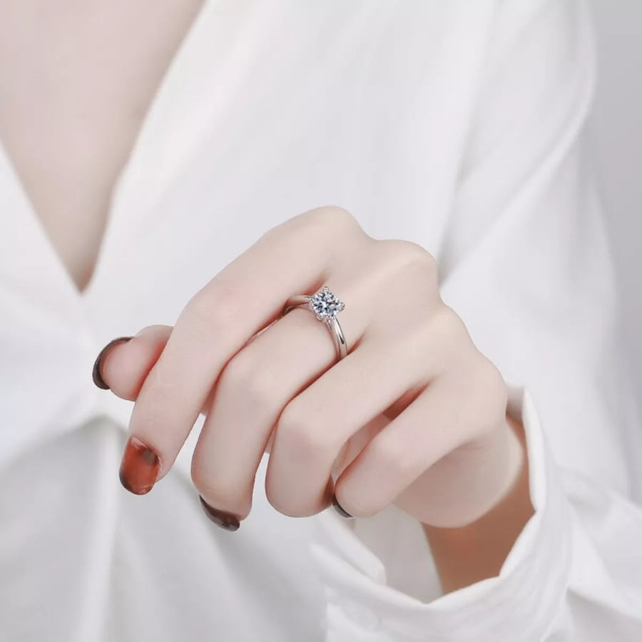 1 Carat Moissanite 925 Sterling Silver Ring Silver / One Size Apparel and Accessories