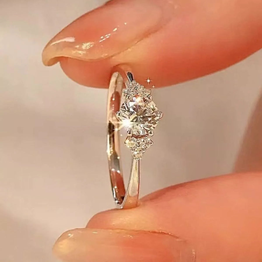1 Carat Moissanite 925 Sterling Silver Ring Silver / One Size Apparel and Accessories