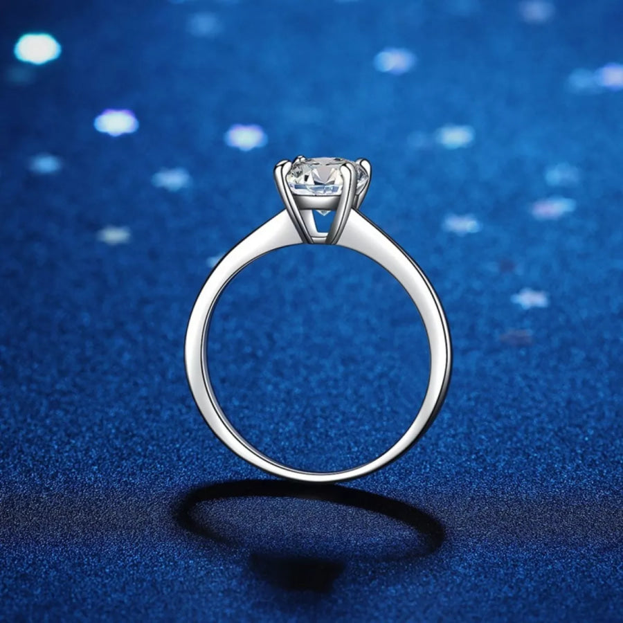 1 Carat Moissanite 925 Sterling Silver Ring Silver / One Size Apparel and Accessories