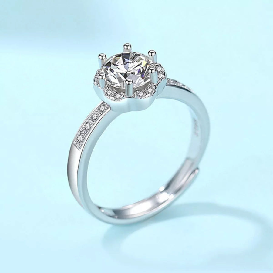 1 Carat Moissanite 925 Sterling Silver Ring Silver / One Size Apparel and Accessories