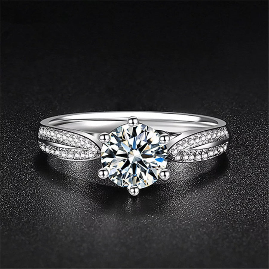 1 Carat Moissanite 925 Sterling Silver Ring Silver / One Size Apparel and Accessories