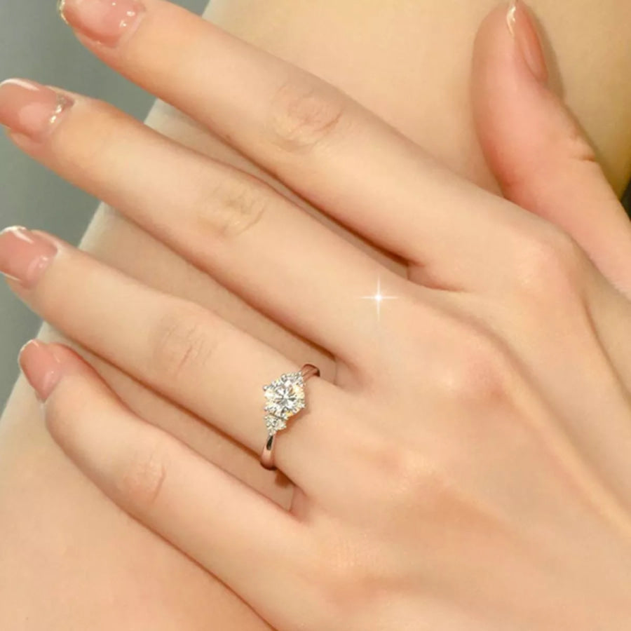 1 Carat Moissanite 925 Sterling Silver Ring Silver / One Size Apparel and Accessories