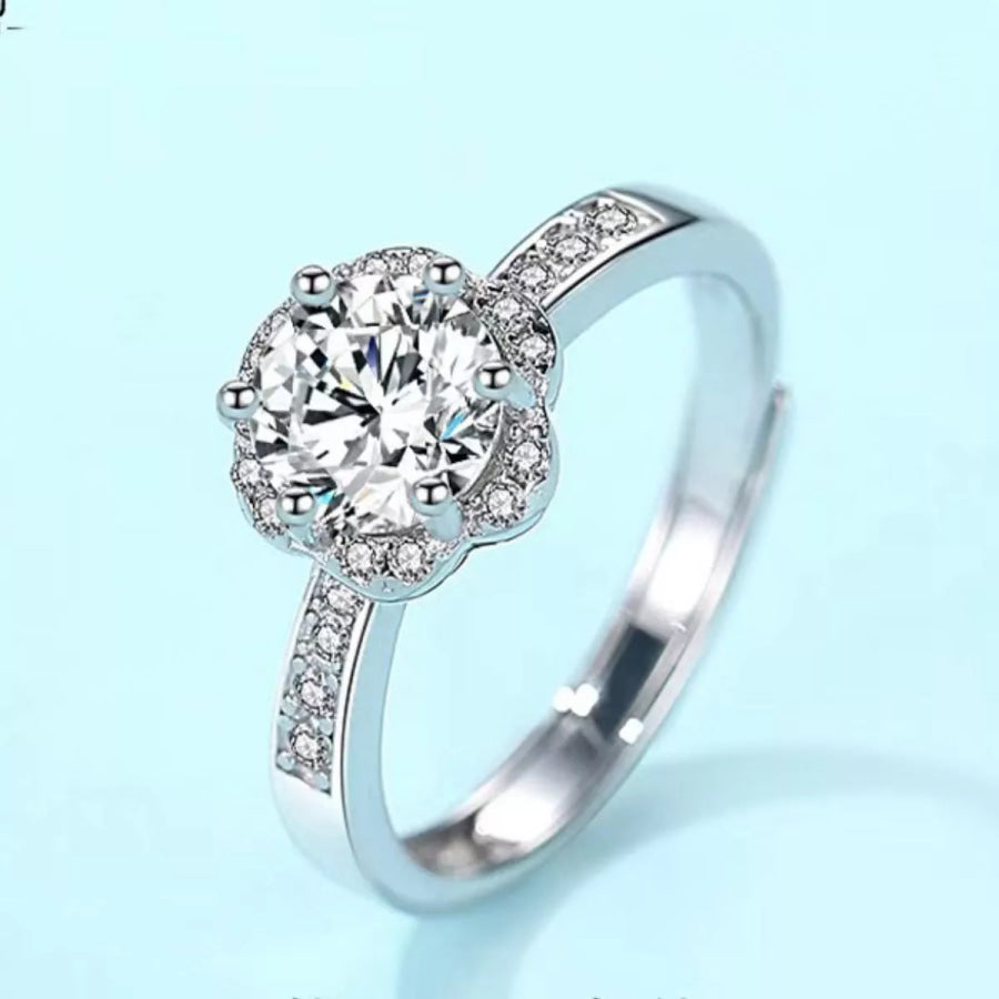 1 Carat Moissanite 925 Sterling Silver Ring Silver / One Size Apparel and Accessories