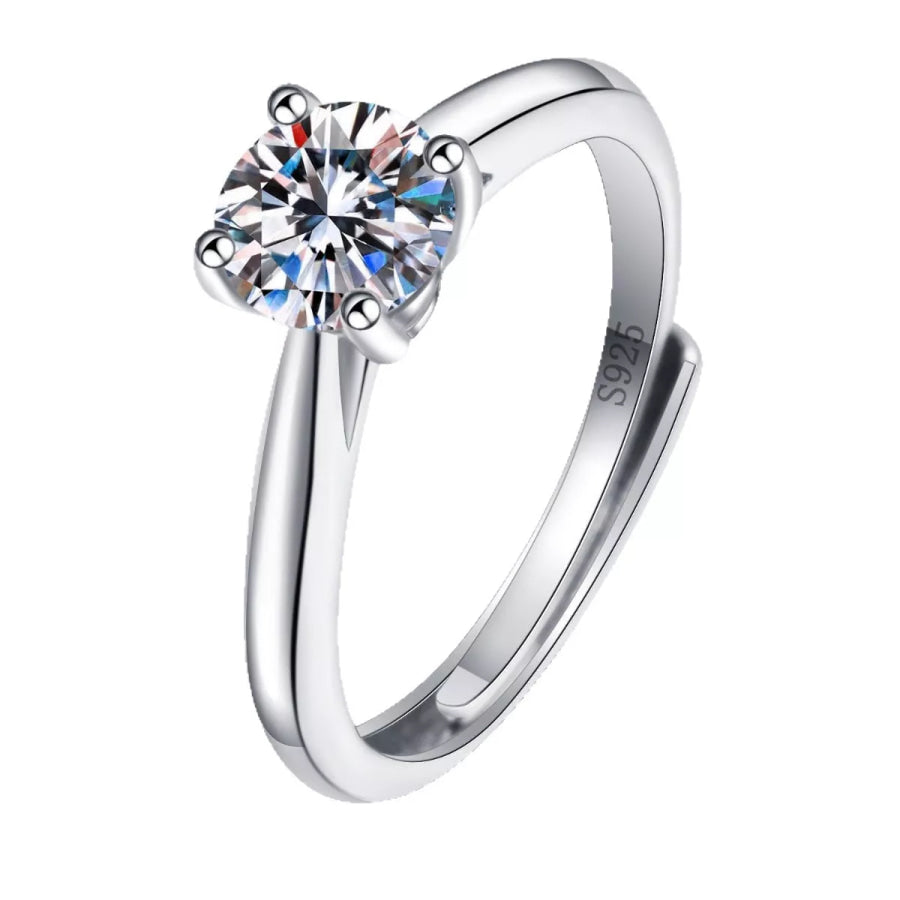 1 Carat Moissanite 925 Sterling Silver Ring Silver / One Size Apparel and Accessories