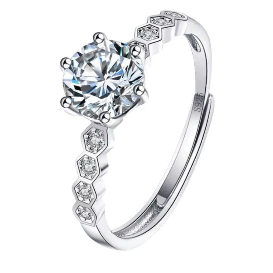 1 Carat Moissanite 925 Sterling Silver Ring Silver / One Size Apparel and Accessories
