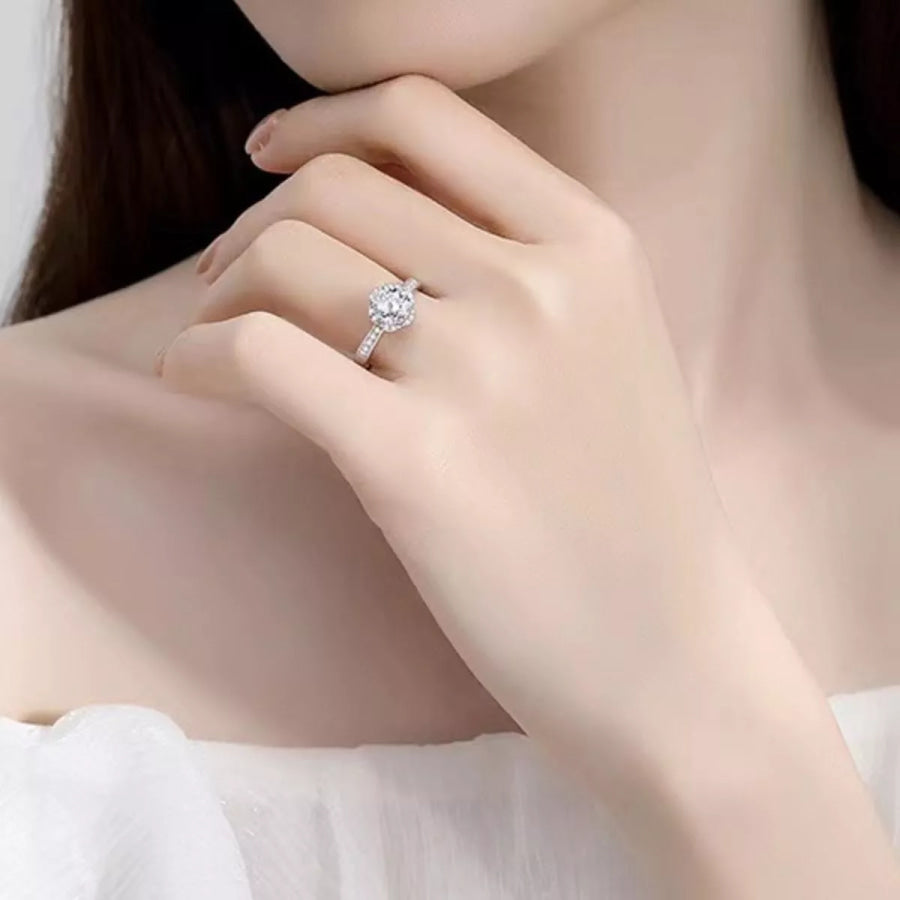 1 Carat Moissanite 925 Sterling Silver Ring Silver / One Size Apparel and Accessories