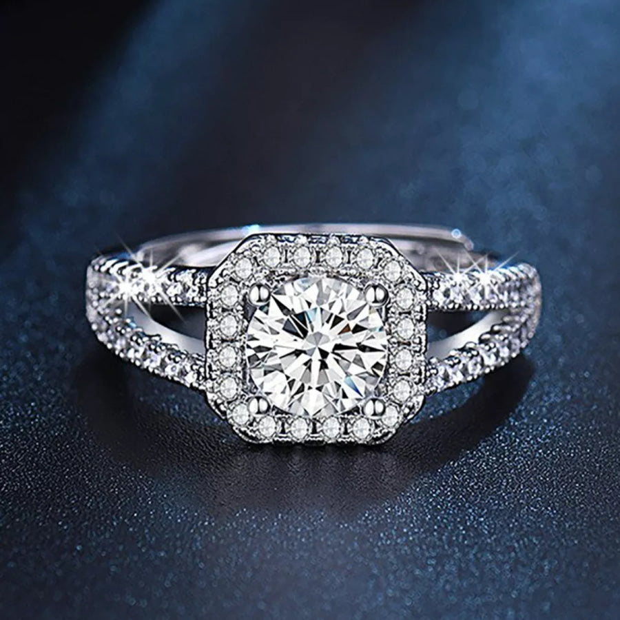 1 Carat Moissanite 925 Sterling Silver Ring Silver / One Size Apparel and Accessories