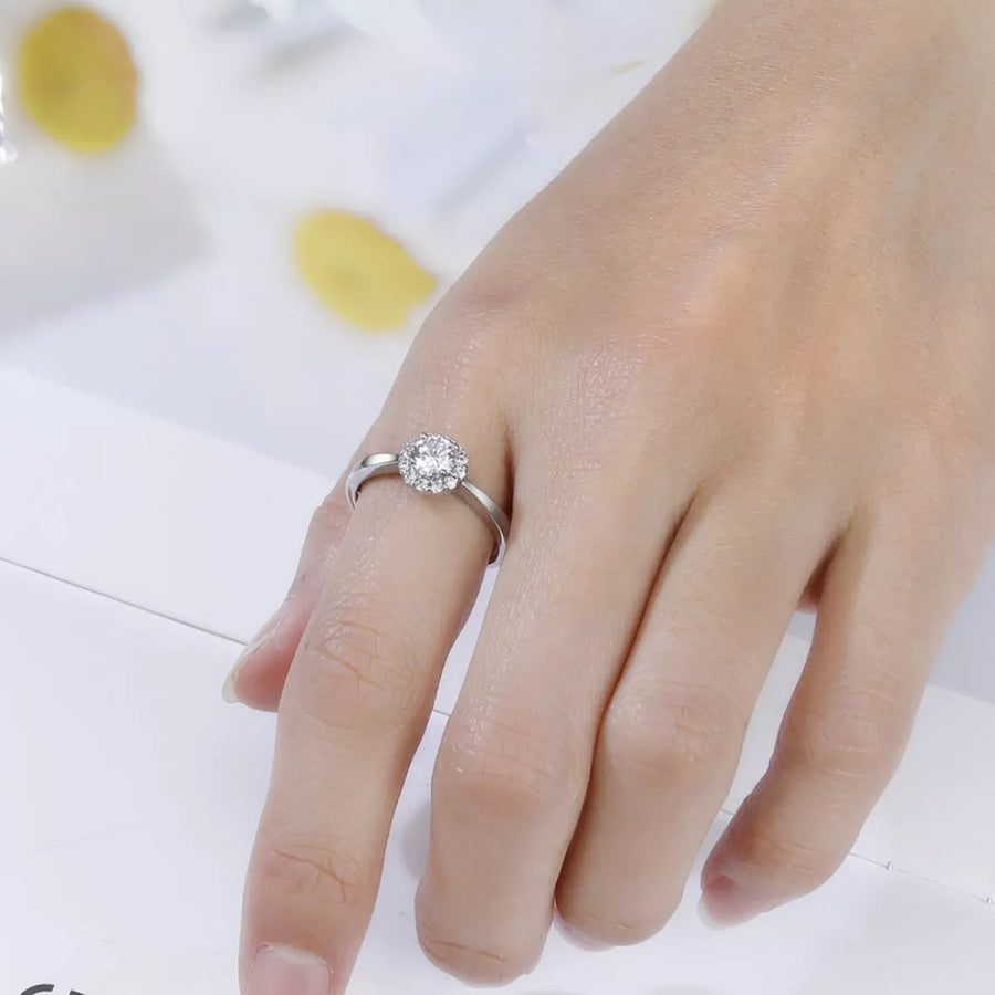 1 Carat Moissanite 925 Sterling Silver Ring Silver / One Size Apparel and Accessories