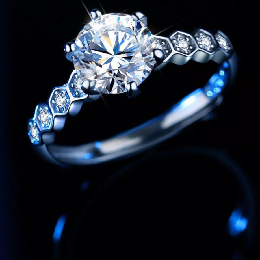 1 Carat Moissanite 925 Sterling Silver Ring Silver / One Size Apparel and Accessories