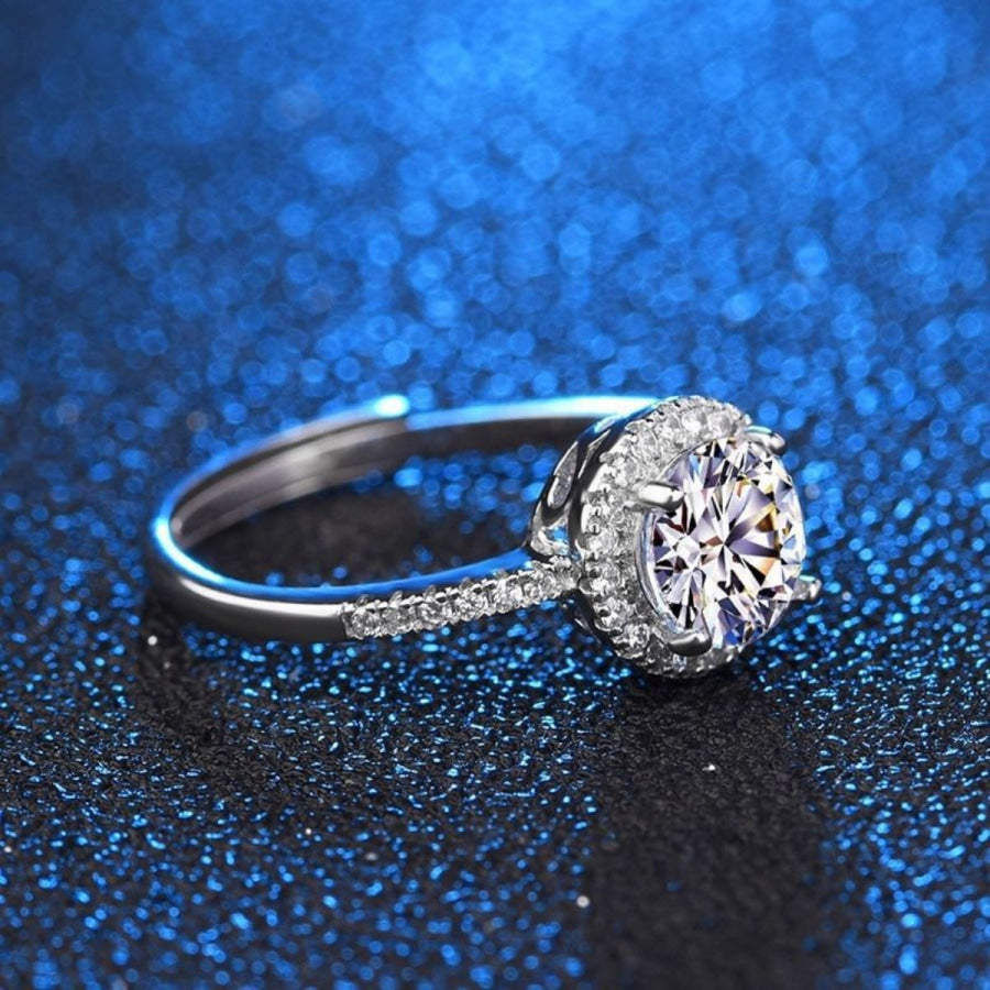 1 Carat Moissanite 925 Sterling Silver Ring Silver / One Size Apparel and Accessories