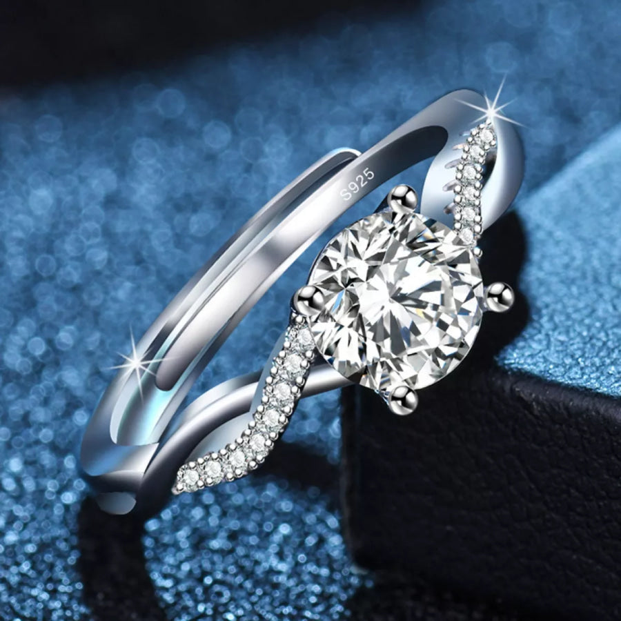1 Carat Moissanite 925 Sterling Silver Ring Silver / One Size Apparel and Accessories