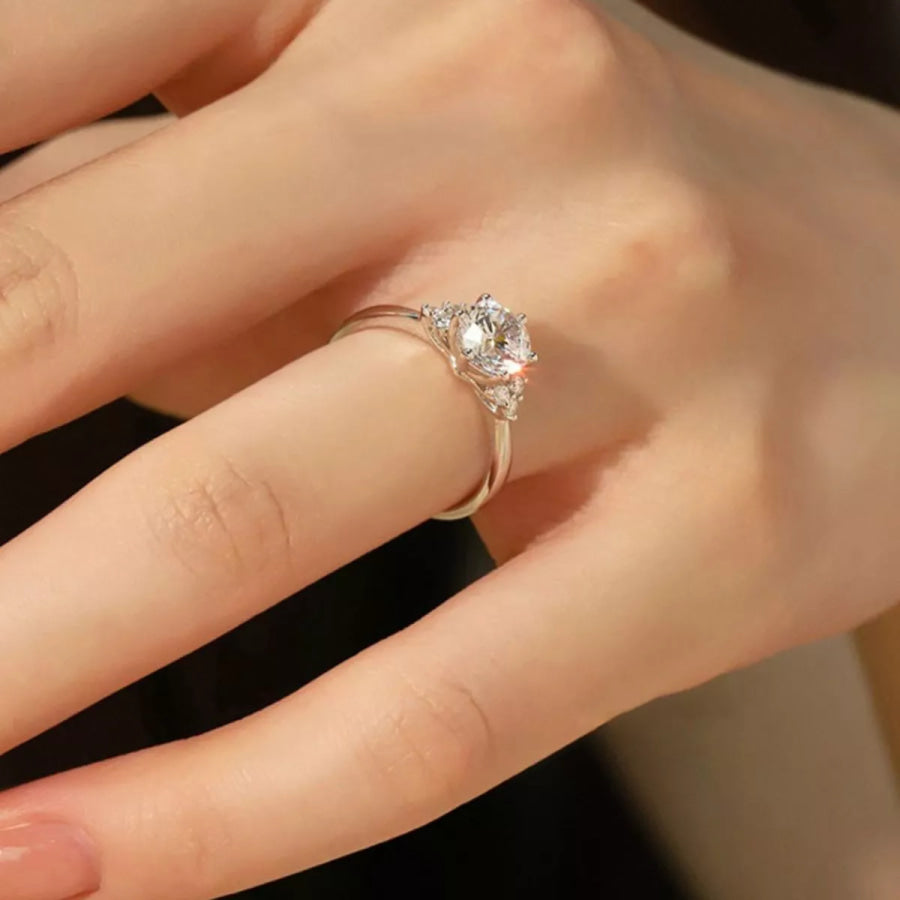 1 Carat Moissanite 925 Sterling Silver Ring Silver / One Size Apparel and Accessories